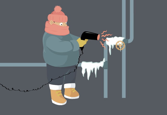 ドライヤーで水道管を温めている人